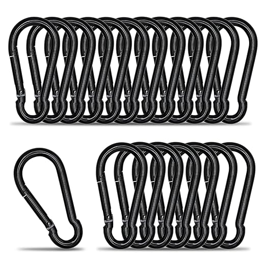 KINLINK 20 Pack Black Carabiner Clip, 3.54 inch Heavy Duty Spring Snap Hook, Caribeener Clips for Camping, Hiking, Travel, Fishing, Quick Link Keychain, Water Bottle, Backpack