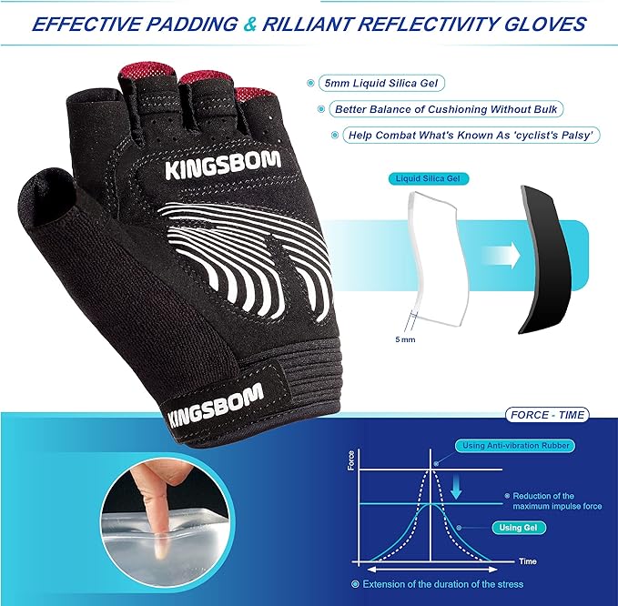 KINGSBOM Breathable Cycling Gloves, Shock-Absorbing Bike Gloves with Light Silicone Gel Pad, Anti-Slip Bicycle Gloves for Men and Women