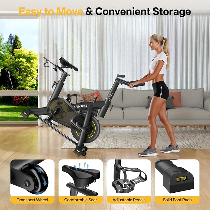 YAMO Exercise Bike, Upgraded Stationary Bikes for Home Cardio with App Compatible, Adjustable Quiet Magnetic Resistance Indoor Cycling Bike 300 LBS Capacity Comfortable Seat Cushion & Tablet Mount