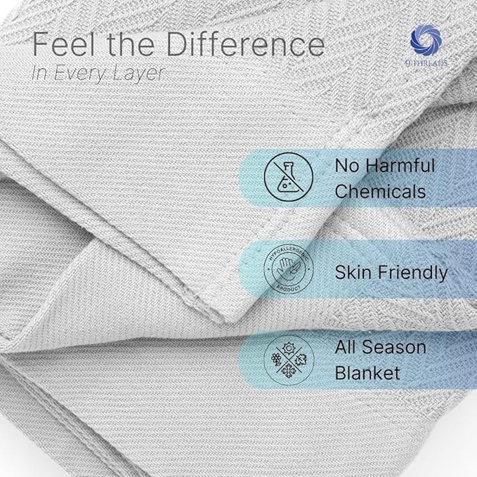 100% Cotton Herringbone Weave Blankets, 108"X90" King,Throw Blanket for Bed,All Season Cotton Blanket, Cozy Blanket,Throws Bed Blanket, Throw Blanket for Couch,Modern Home Decor -Light Grey