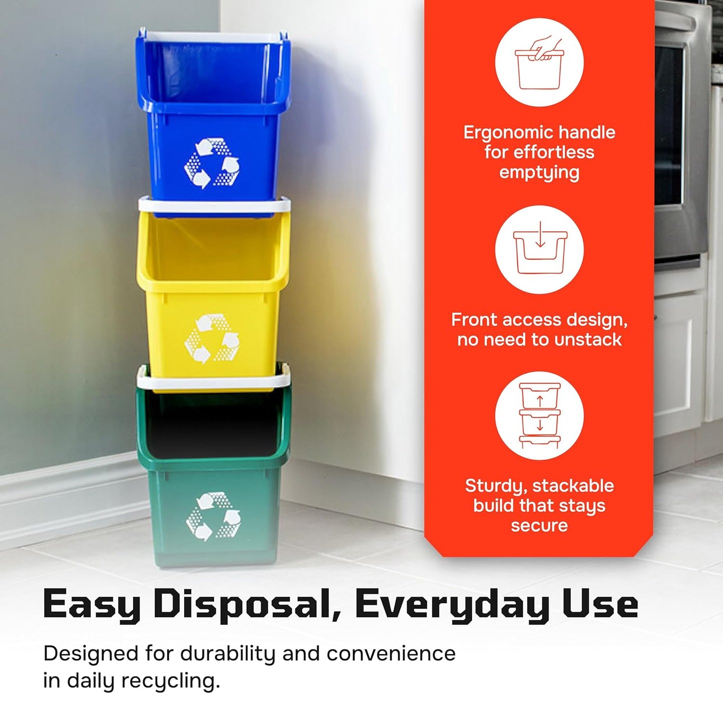 6 Gallon Stackable Recycling Bins for Homes, Garages, Offices Made of 100% Recycled Plastic - (Blue, 20 Pack)