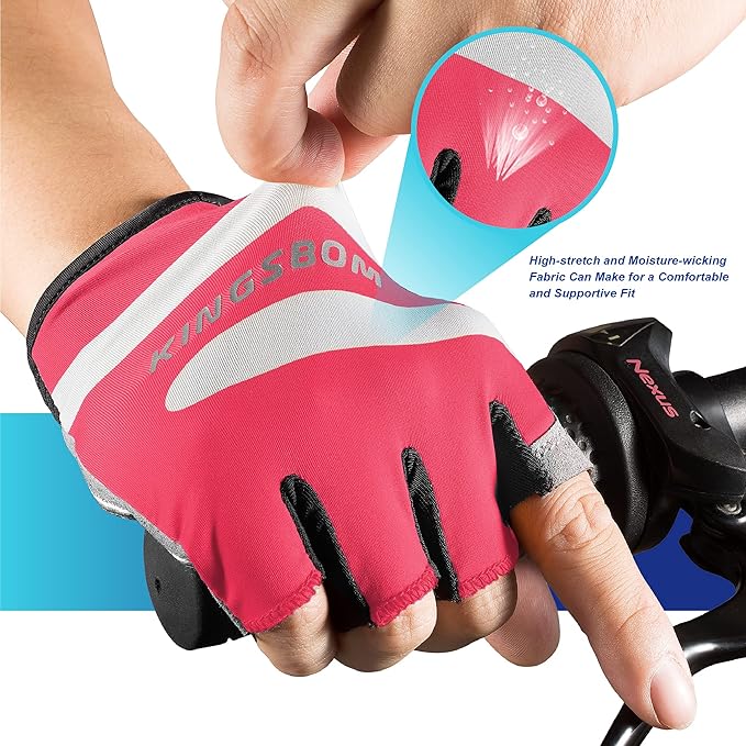 KINGSBOM Breathable Cycling Gloves, Shock-Absorbing Bike Gloves with Light Silicone Gel Pad, Anti-Slip Bicycle Gloves for Men and Women