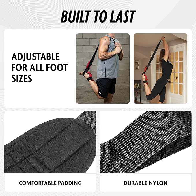 DMoose Fitness Foot & Calf Stretcher with Adjustable Padded Stretching Strap for Plantar Fasciitis, Hamstring, Heel Spurs and Achilles Tendonitis Relief - Yoga Leg Stretch Strap for Flexibility