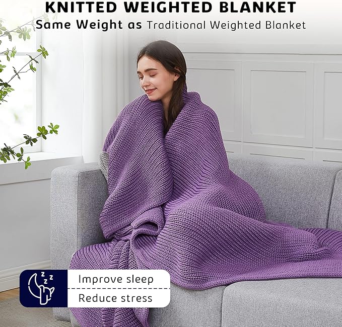 L'AGRATY Knitted Weighted Blanket - 50"x60" 10lbs Cooling Chunky Knit Heavy Blanket for Adults Braided Crochet Throw Thick Cable Yarn Knit Decorative No Beads Evenly Weighted Machine Washable
