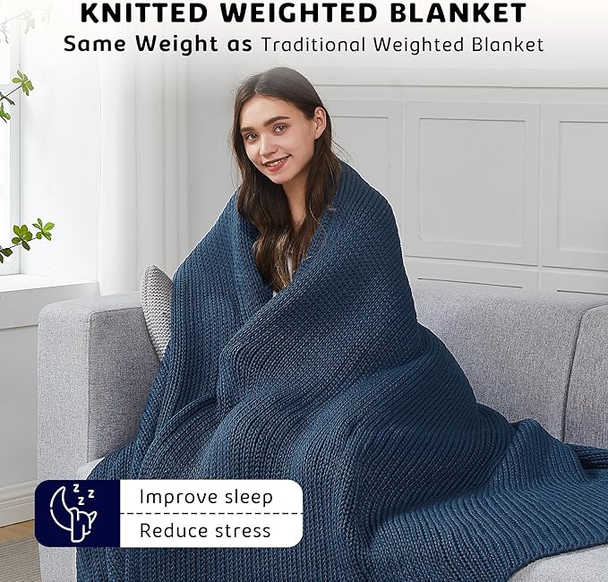L'AGRATY Knitted Weighted Blanket - 48"x72" 12lbs Cooling Chunky Knit Heavy Blanket for Adults Braided Crochet Throw Thick Cable Yarn Knit Decorative No Beads Evenly Weighted Machine Washable