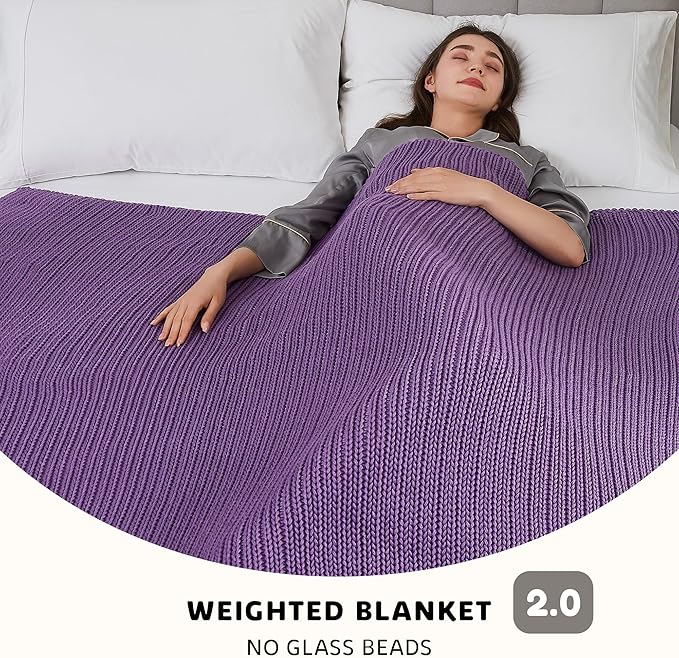 L'AGRATY Knitted Weighted Blanket - 48"x72" 20lbs Cooling Chunky Knit Heavy Blanket for Adults Braided Crochet Throw Thick Cable Yarn Knit Decorative No Beads Evenly Weighted Machine Washable