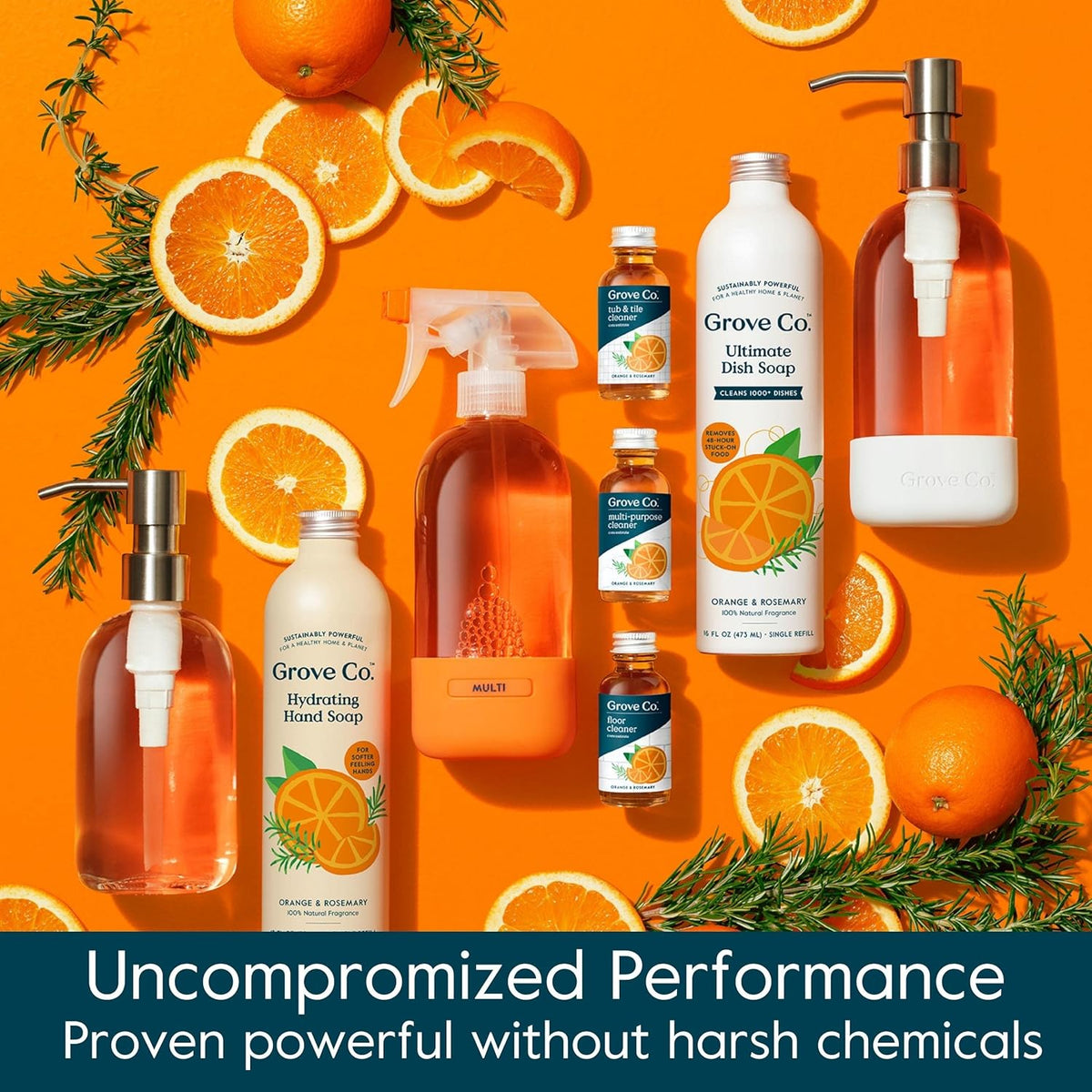 Grove Co. Tub and Tile Cleaner, Refill Concentrate (6 x 1 Fl Oz) Plant-Based Household Cleaning Supplies, No Plastic Waste, 100% Natural Orange & Rosemary Fragrance, 3 x 2 Pack Refills