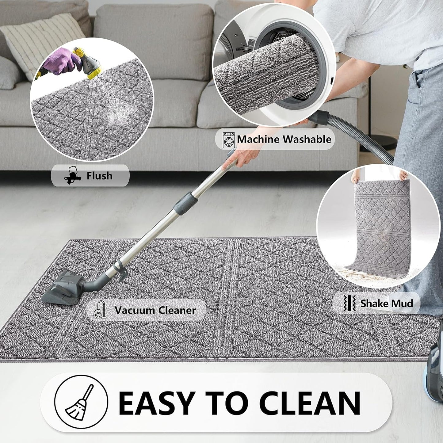 REFETONE Indoor Doormat, Front Back Door Mat 20"x32" Rubber Backing Non Slip Mats, Absorbent Resist Dirt Entrance Rugs for Entryway, Washable Low-Profile Inside Floor Mat for Muddy Wet Shoes, Grey
