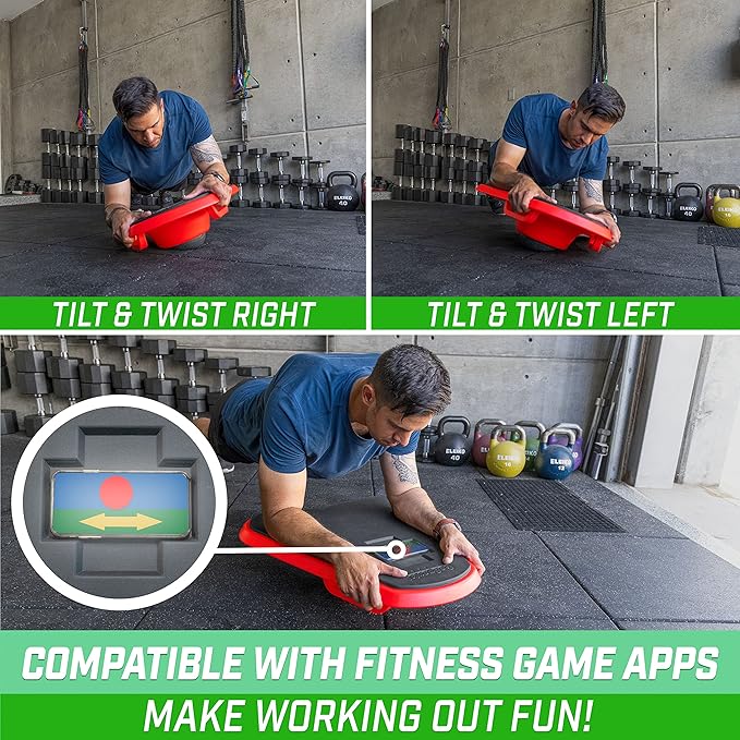 GoSports Fitness Plank Board with Smart Phone Holder - Blue or Red - Core Hub for Full Body Workouts
