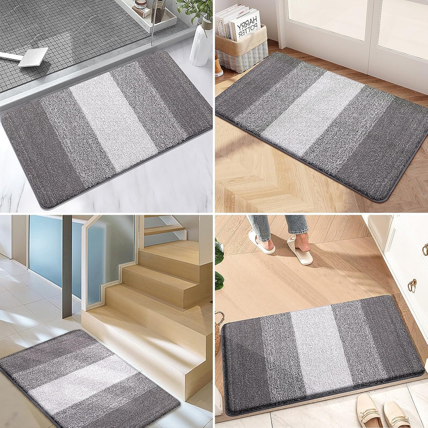 Kitinjoy Indoor Outdoor Door Mat, 48x30 Non-Slip Absorbent Dirt Trapper, Low-Profile Washable Inside Entrance Front Floor Mat, Sturdy Soft Entry Doormats for Entryway, Light Grey