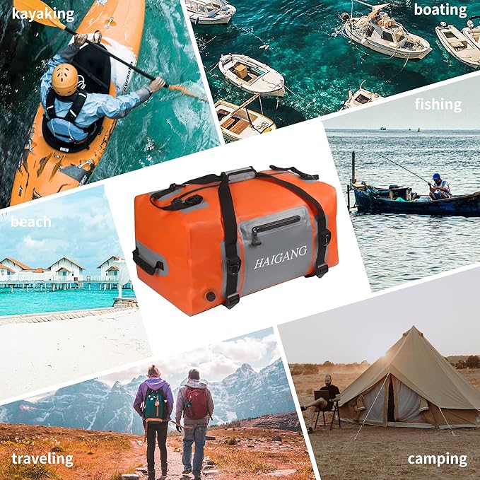 150L Waterproof Duffel Bag Travel Dry Bag, Large Capacity, Adjustable Thickened Straps and Handles, Zip Closure, Air Valve, Keep Equipment Safe, Suitable for Boating Rafting Orange