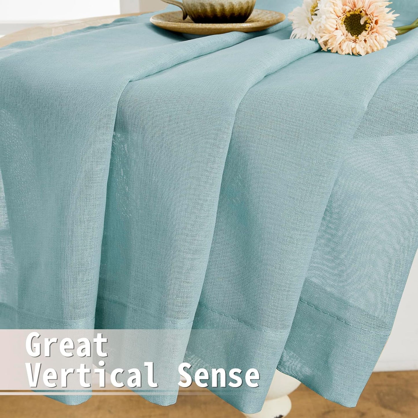 Tollpiz Sheer Door Curtains Closet Linen Textured Curtain Sheers Doorway Light Filtering Voile French Door Rod Pocket Curtains Patio Door, 54 x 63 inches Long, Dusty Blue, Set of 1 Panel