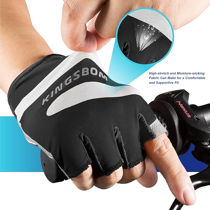 KINGSBOM Breathable Cycling Gloves, Shock-Absorbing Bike Gloves with Light Silicone Gel Pad, Anti-Slip Bicycle Gloves for Men and Women