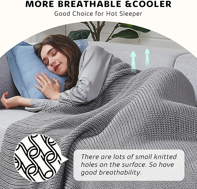 L'AGRATY Knitted Weighted Blanket - 48"x72" 12lbs Cooling Chunky Knit Heavy Blanket for Adults Braided Crochet Throw Thick Cable Yarn Knit Decorative No Beads Evenly Weighted Machine Washable