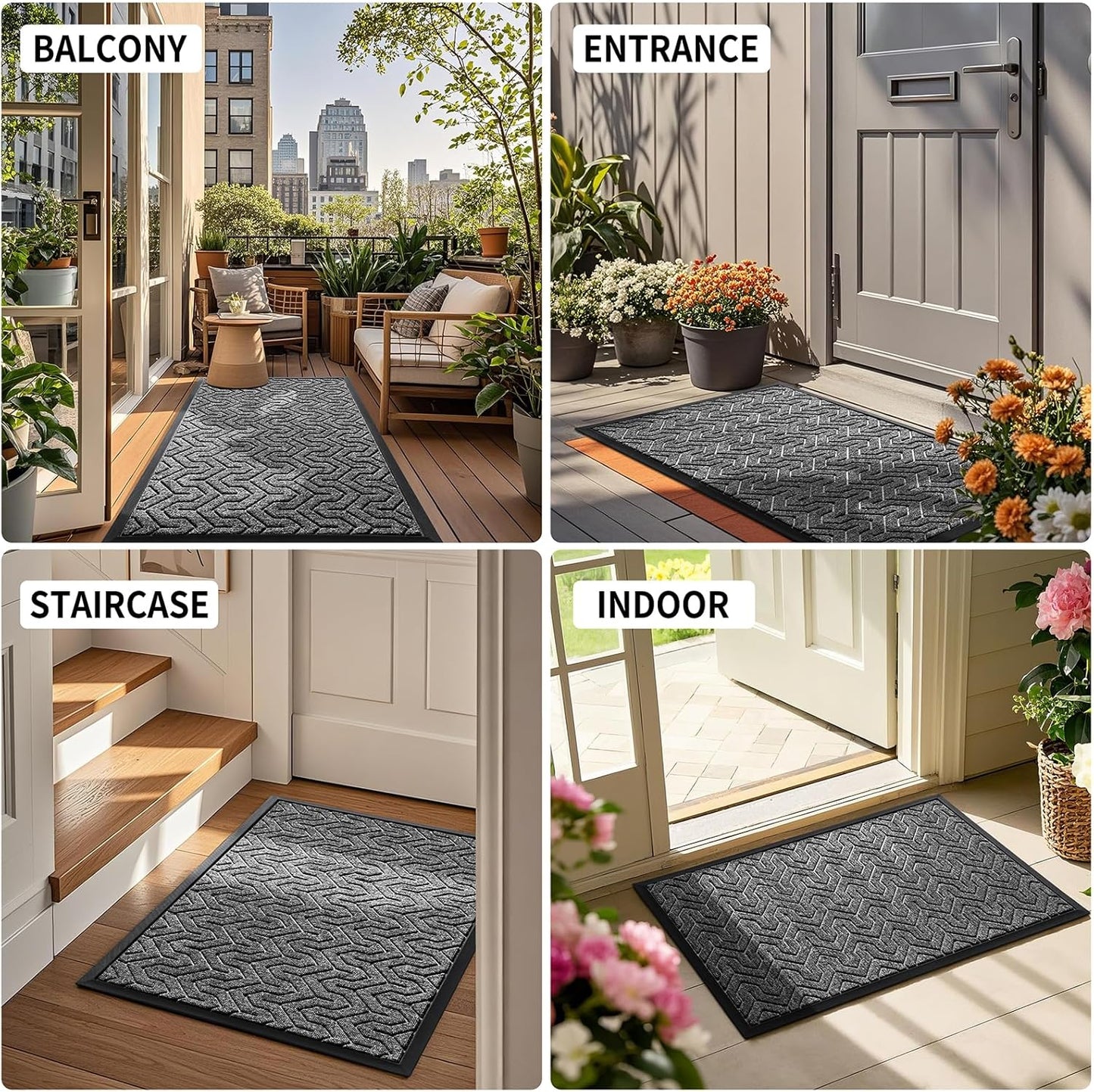 Yimobra Large Door Mat Outside Entrance 36x24, Waterproof Heavy Duty Outdoor Mats for Front Door, Non Slip Rubber Entry Mat for Garage Patio, Easy Clean, Black Grey