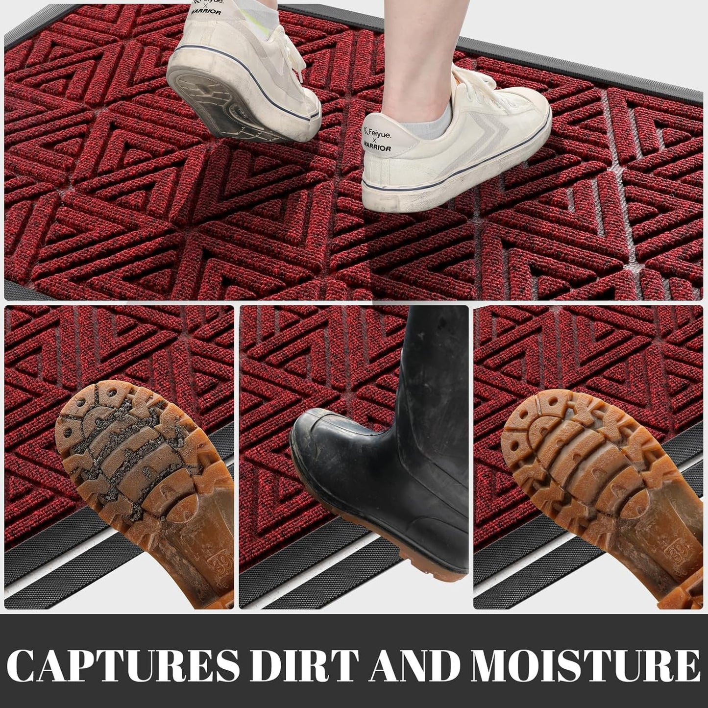 Yimobra Front Door Mat Outside Entrance 72 x 24, Waterproof and Washable Outdoor Mat, Non Slip Rubber Backing, Heavy Duty Welcome Matt for Home Entry Floor Porch Garage Office, Low Profile, Black Red