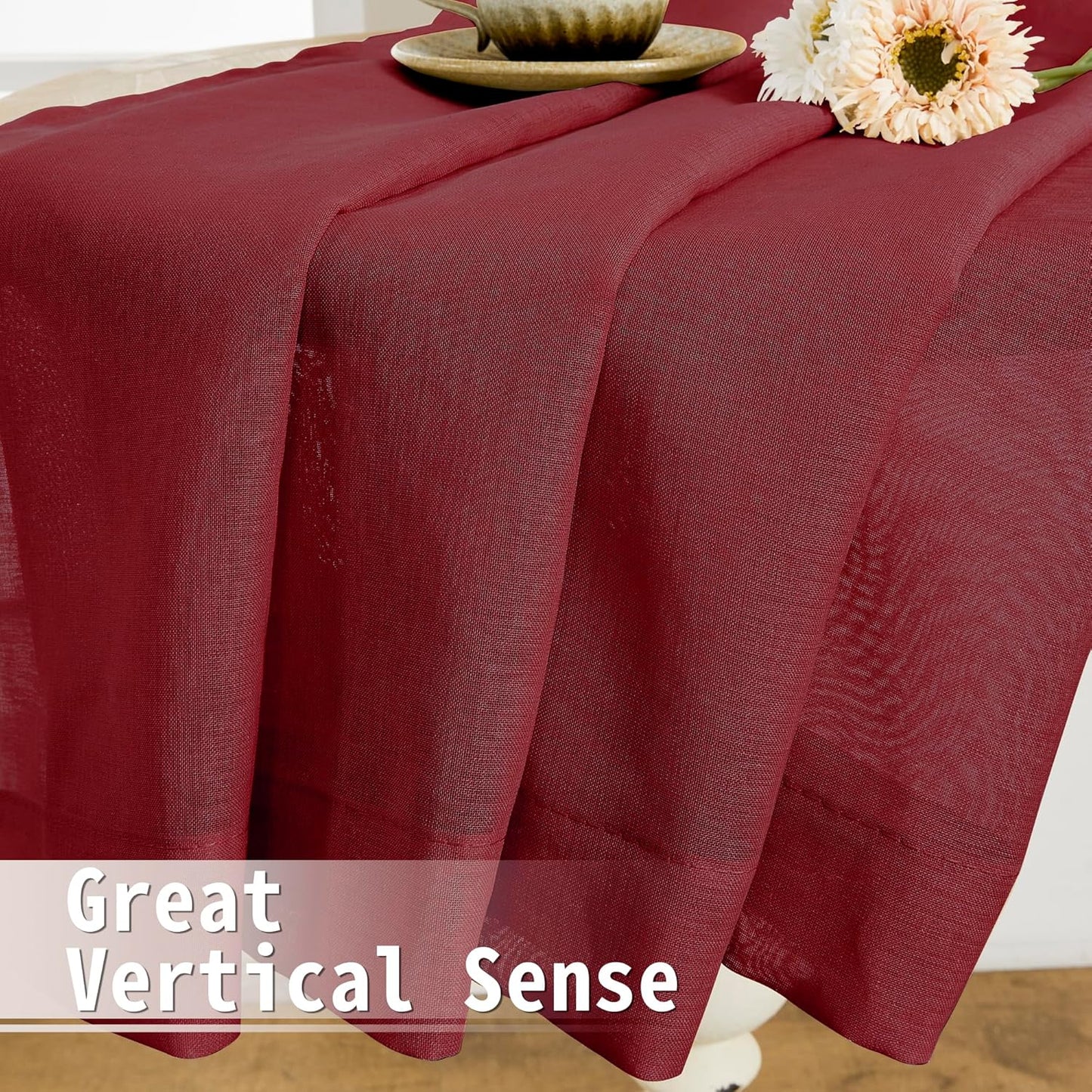 Tollpiz Sheer Door Curtain Closet Linen Textured Curtain Sheers Doorway Light Filtering Voile French Doors Rod Pocket Curtains Patio Glass Door, 25 x 80 inches Long, Burgundy Red, Set of 1 Panel