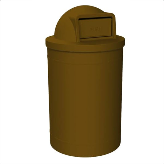 55 Gallon Circle 100% Recycled Plastic Heavy Duty Outdoor Trash Can with Push Open Dome Lid and Internal Liner - Brown