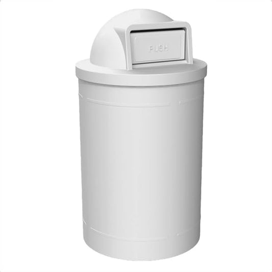 55 Gallon Circle 100% Recycled Plastic Heavy Duty Outdoor Trash Can with Push Open Dome Lid and Internal Liner | Great for Schools and Businesses - White