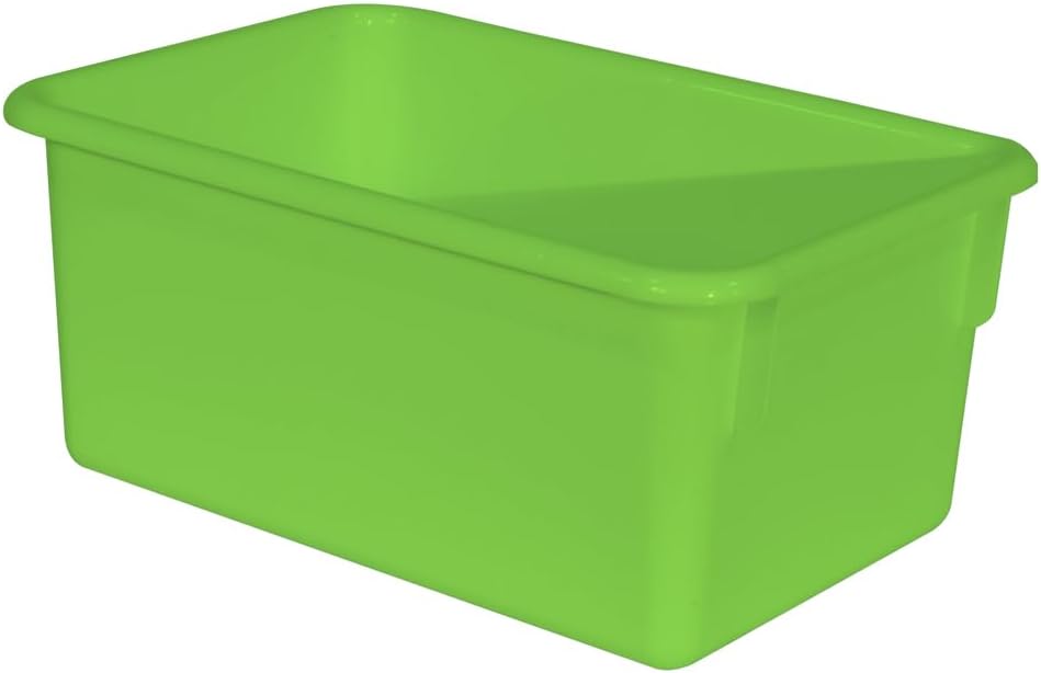 Wood Designs Cubby Storage Bin, Heavy Duty Plastic Containers for Kids Lime Green Cubby Tray Set of 12