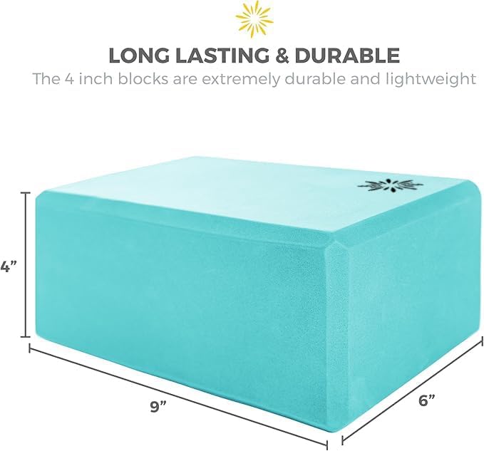 Sunshine Yoga 4" Yoga Block, 10 Pack Bulk EVA Foam Yoga Blocks, Firm and Supportive Yoga Brick, Balance Foam for Stretching, Pilates, and Workout, 4" x 6" x 9"