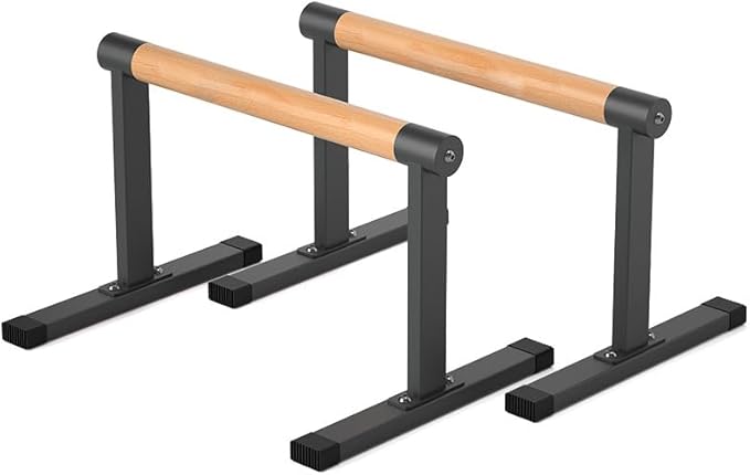 11.8" High Wooden Parallel Bar and Dip Bar with Thick Beech Handles, Push-up Bar, Rock-Free Fitness Equipment for Handstand, L-Sit, Gymnastics, Strength Training Home Gym,440lbs