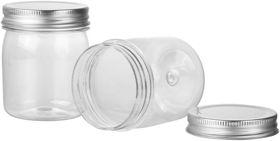 Plastic Mason Jars Reusable Storage Containers with Silver Airtight Lid 8 Ounce Clear Jars for Dry Foods, Coffee,BPA Free (32 Pack-Sliver)