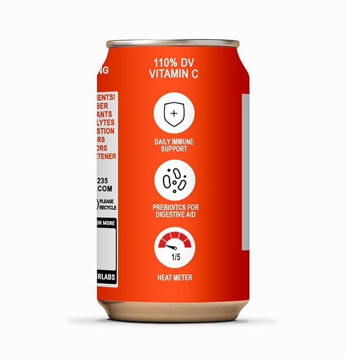 '+GNGR Sparkling Vitamin C Prebiotic Drink - Caffeine free - 5g Prebiotic Fiber - Orange Juice - Ginger Juice - Turmeric - Acerola - Apple Cider Vinegar - Prebiotic Soda - Immunity (12 oz - 12 Pack)