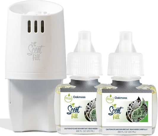 Scent Fill Oakmoss Plug in Air Freshener Starter Kit, 2 Refills + Diffuser