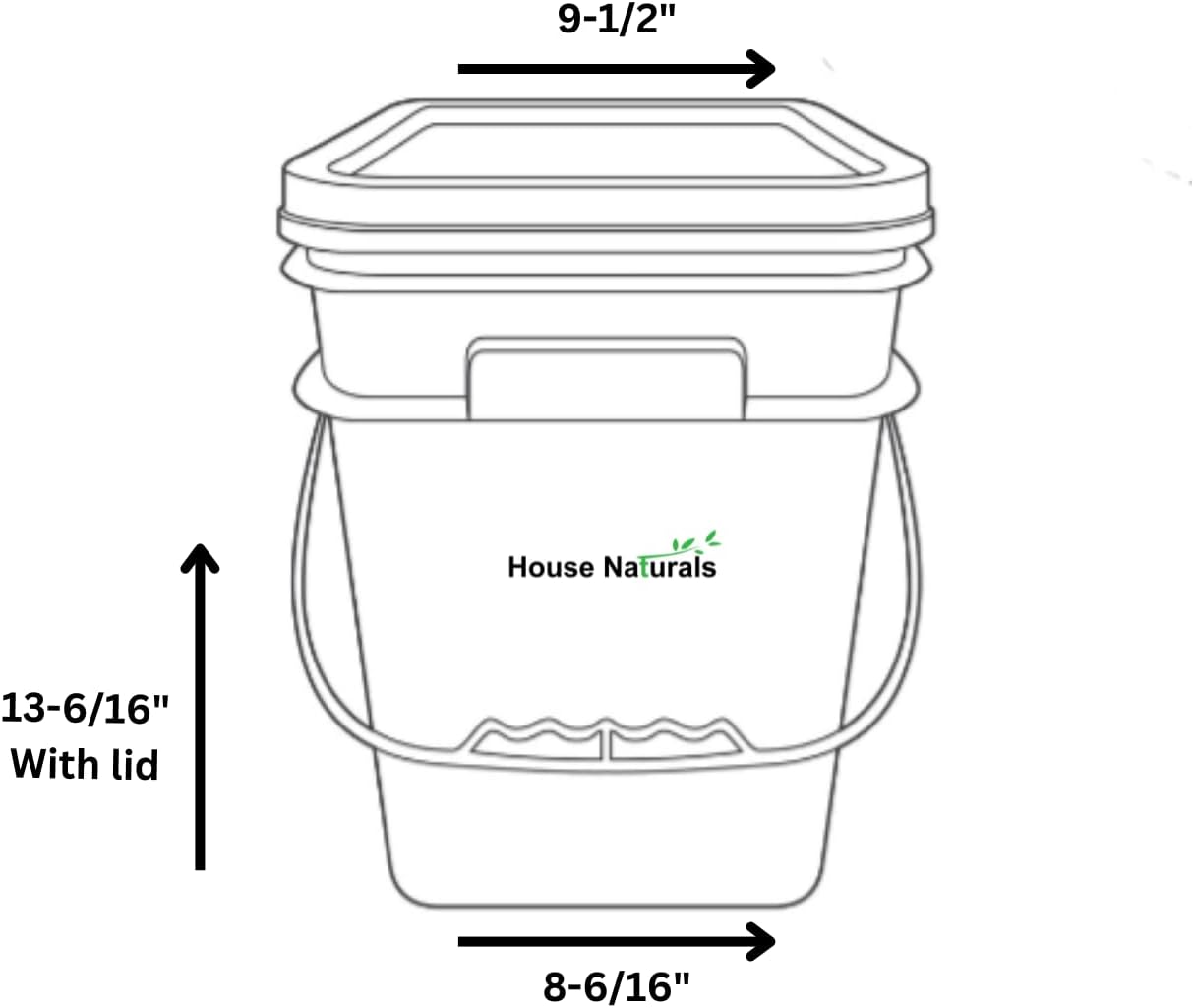 House Naturals 4 Gallon Square Food Grade Bucket Pail with Plastic Handles and Lid (Pack of 3) Made in USA containers (Gray)