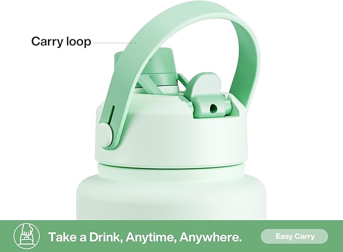 40 oz Insulated Water Bottle with 2-in-1 Straw and Spout Lid, Keep Cold 24H, Leak-Proof, BPA-Free, Double Wall Stainless Steel Water Bottle for Sports, Gym, Travel, and School (Mint)