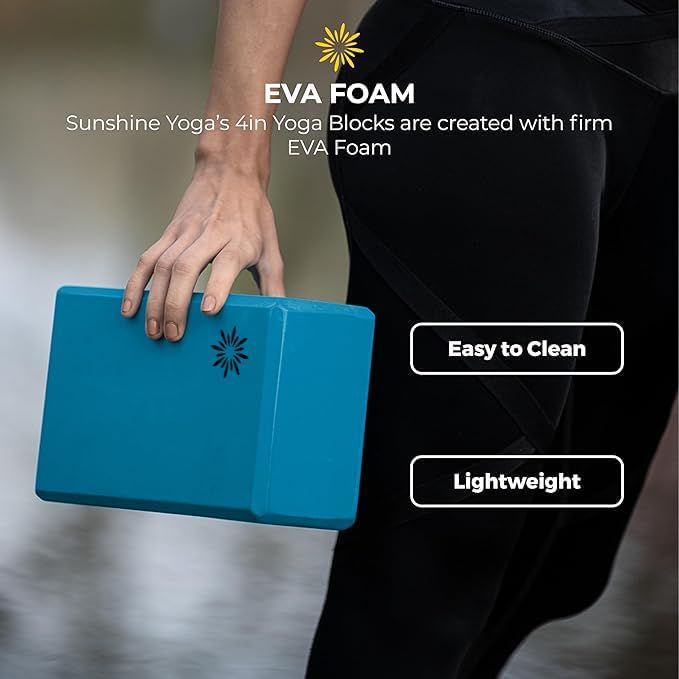 Sunshine Yoga 4" Yoga Block, 10 Pack Bulk EVA Foam Yoga Blocks, Firm and Supportive Yoga Brick, Balance Foam for Stretching, Pilates, and Workout, 4" x 6" x 9"