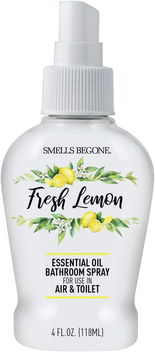 SMELLS BEGONE 4 oz Essential Oil Air Freshener Bathroom Spray - Eliminates Bathroom & Toilet Odors - Made with Essential Oils - Fresh Lemon Scent