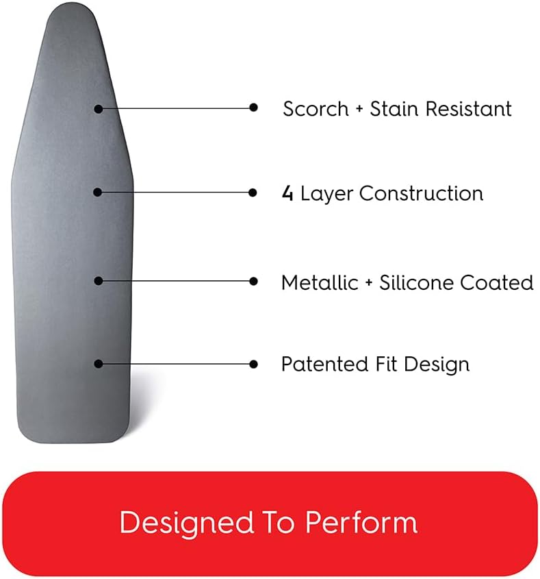 TIVIT Ironing Board Cover 10 x 32, Made in Italy. Pro Grip Pad Covers w/3 Fastener Straps & Pull Bungee Cord - Durable Scorch & Stain Resistant Padded Layers, Heat Reflective AlumiTek PRO Top Coat