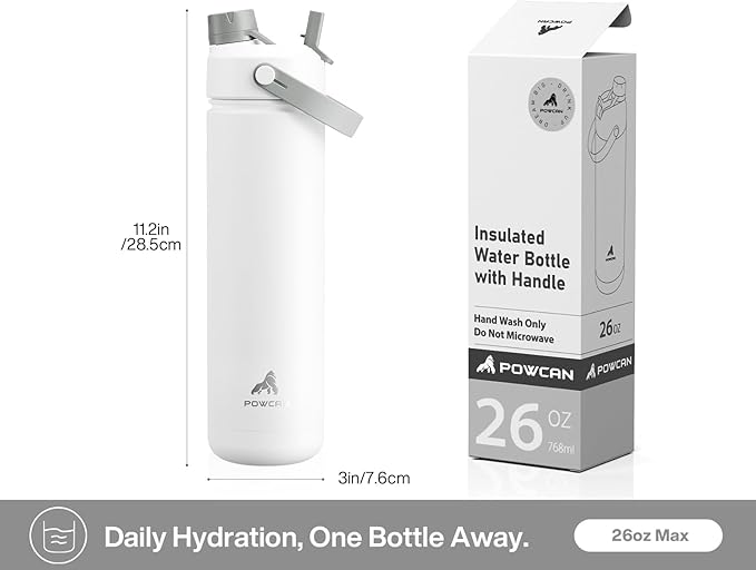 26 oz Insulated Water Bottle with 2-in-1 Straw and Spout Lid, Keep Cold 24H, Leak-Proof, Fits in Car Cup Holder, Stainless Steel Water Bottle for Sports, Travel, and School (Polar)