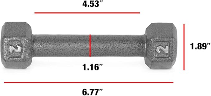 WF Athletic Supply Cast Iron Solid Hexagon Gray/Black Dumbbells, Strength Training Free Weights Set of 2 for Women and Men, Hand Weights Sold by Pairs, Multi-Select Size Options Available