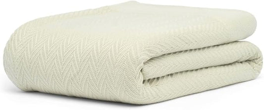 100% Cotton Herringbone Weave Blankets, 90" X 90" Queen, Throw Blanket for Bed, All Season Cotton Blanket, Cozy Blanket,Throws & Bed Blanket, Throw Blanket for Couch, Modern Home Decor -Sage