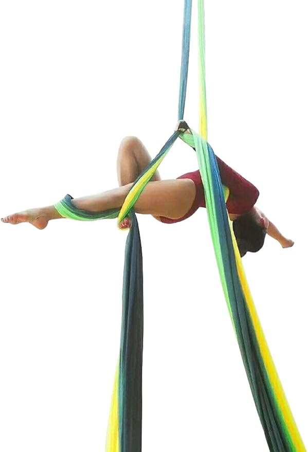 DASKING Aerial Silks Starter Kit - Durable 11Yards of Aerial Yoga Hammock with Hardware, Aerial Swing for Acrobatic Flying Yoga & All Levels (Aerial Rigging Point Up to 14ft)