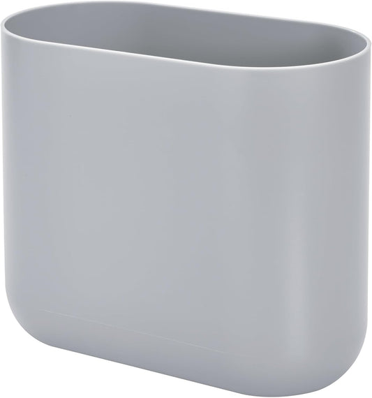 iDesign Cade Oval Slim Trash, Compact Waste Basket Garbage Can for Bathroom, Bedroom, Home Office, Dorm, College, Matte Gray