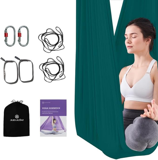 Aerial Silk Yoga Hammock & Swing for Home, Inversion Exercises, Starter Kit for All Levels - Durable with Extension Straps, Carabiners, and Pose Guide