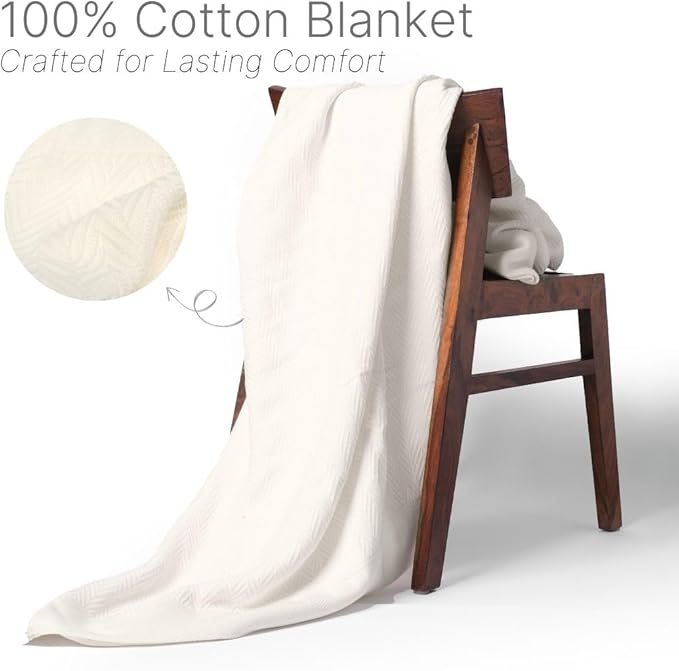 100% Cotton Herringbone Weave Blankets, 66" X 90" Twin, Throw Blanket for Bed, All Season Cotton Blanket, Cozy Blanket,Throws & Bed Blanket, Throw Blanket for Couch, Modern Home Decor -Tusk