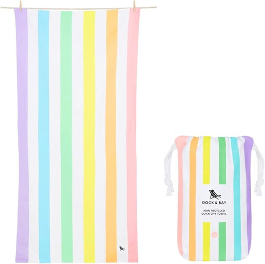 Dock & Bay Beach Towel - Quick Dry, Sand Free - Compact, Lightweight - 100% Recycled - Includes Bag - Summer - Unicorn Waves - Large (160x90cm, 63x35)