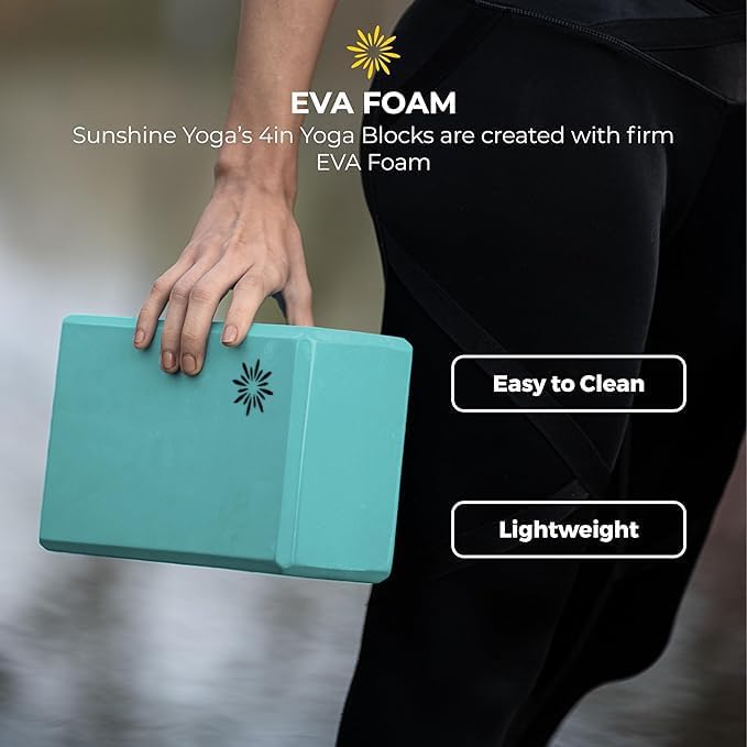 Sunshine Yoga 4" Yoga Block, 10 Pack Bulk EVA Foam Yoga Blocks, Firm and Supportive Yoga Brick, Balance Foam for Stretching, Pilates, and Workout, 4" x 6" x 9"