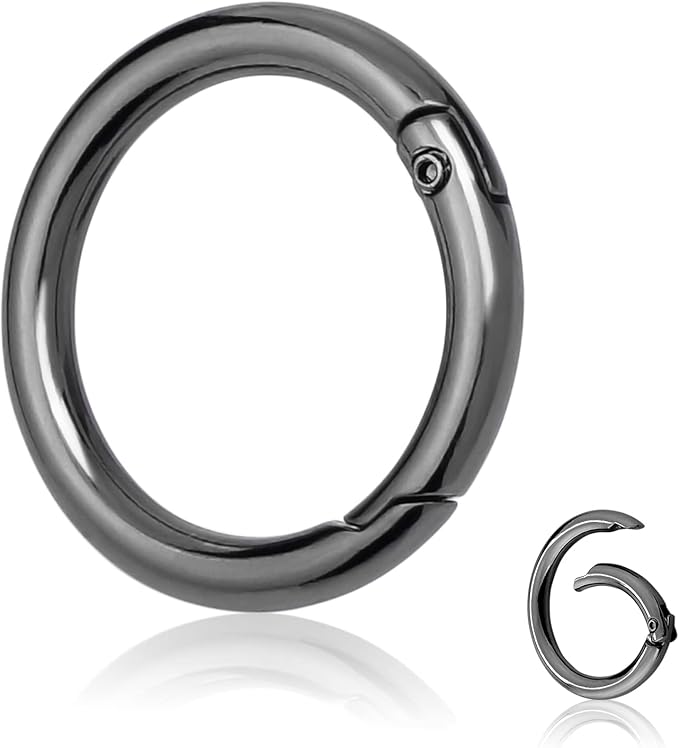 10Pack 1 Inch Metal Spring O Rings Clip Keychain, Round Carabiner Clips Keyrings Snap Hook Buckle, Purse Shoulder Bag Chain Rings Clip Replacement Paracord Keychain Lanyard Leather DIY Crafts (Black)
