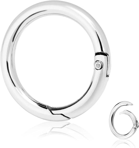 10Pack 1 Inch Metal Spring O Rings Clip Keychain, Round Carabiner Clips Keyrings Snap Hook Buckle, Purse Shoulder Bag Chain Rings Clip Replacement Paracord Keychain Lanyard Leather DIY Crafts (Silver)
