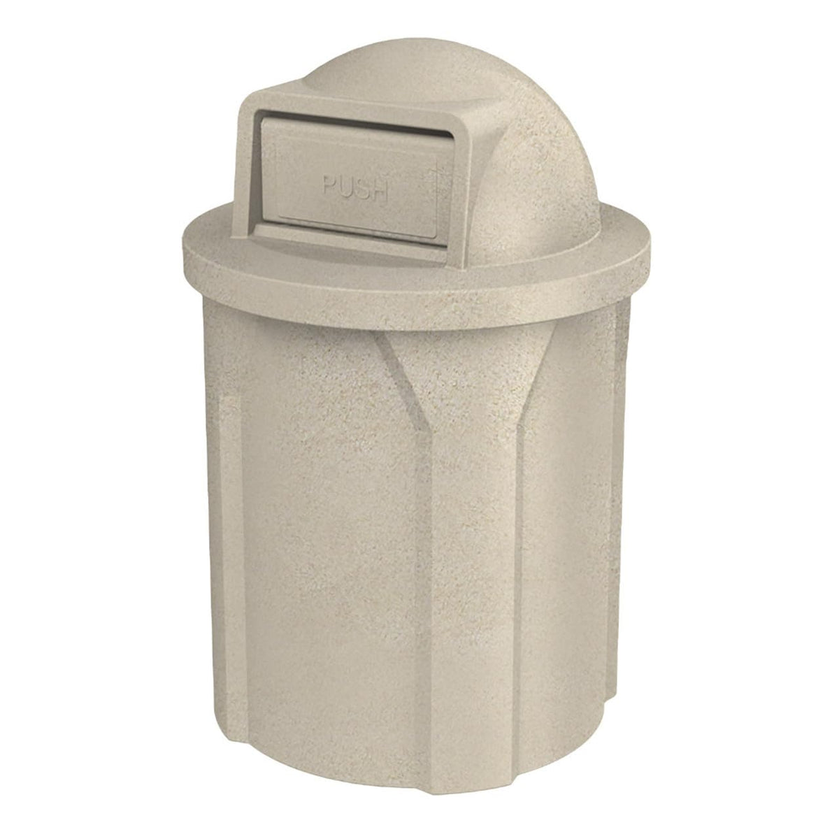 42 Gallon Circle 100% Recycled Plastic Heavy Duty Indoor or Outdoor Commercial Trash Can with Push Open Dome Lid and Internal Liner | Great for Schools and Businesses - Beige Granite