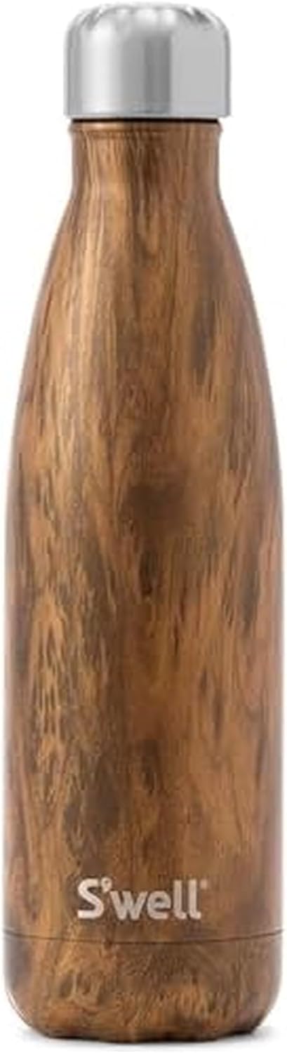 S'well Stainless Steel Water Bottle, 17oz, Teakwood, Triple Layered Vacuum Insulated Containers Keeps Drinks Cold for 36 Hours and Hot for 18, BPA Free, Perfect for On the Go