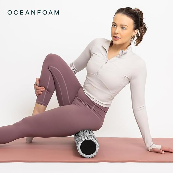 Oceanfoam Soft Tidal Roller (Black Marbled) - Low Density Foam Roller for Physical Therapy, Back Pain, Excercise & Stretching - Wave Textured - Yoga, Athletics, & Wellness - Full Size, 20" x 5"