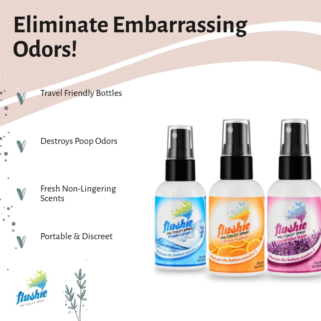 Flushie Pre-Toilet Spray for Poop Travel Size Toiletries Bathroom Spray for Poop Spray for Toilet Deodorizer Traveling Essentials Poop deodorizer Poop Odor eliminator… (Linen, 2oz 1pack)