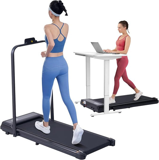 Treadmill with Handles, Folding Foldable Electric Treadmills for Home Small, 3.0HP Walking Pad Treadmills with Handle Bar, 3 in 1 Under Desk Treadmill with Remote Control, LED Display, 300LBS Capacity